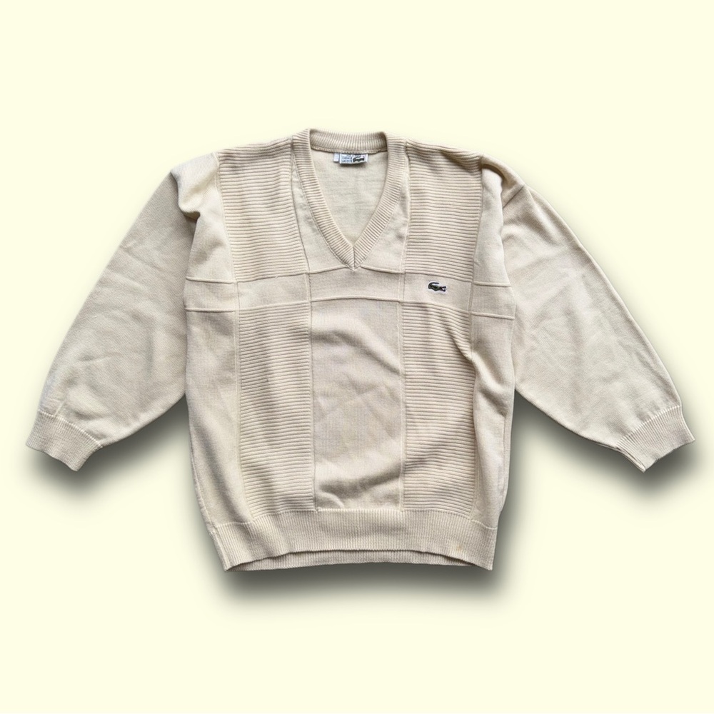 Vintage LACOSTE Chemise Sweater Men’s XL Cotton Knit V Neck  1970’s